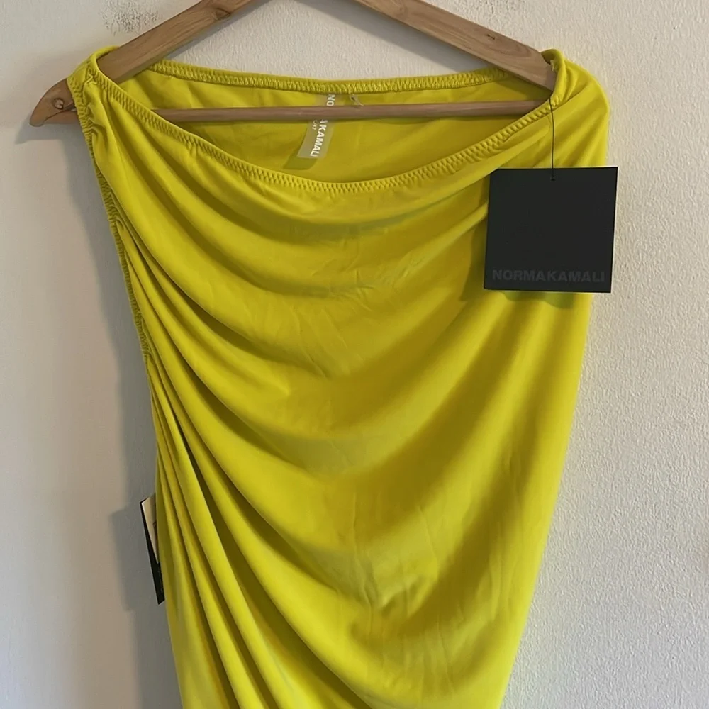 Norma Kamali‎ Diana To Knee One Shoulder Ruched Dress XL Buttermilk Yellow NWT - Picture 6 of 10